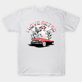 i love retro themed car and girl design T-Shirt